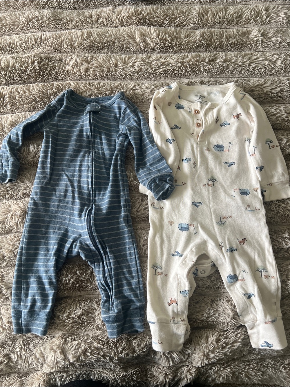 Carter's Blue Striped and Cream Animal Print Baby One-Piece Duo